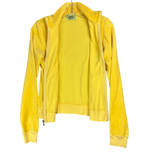 VTG Y2K Juicy Couture Sweatshirt Jacket Women L Yellow Velour Full-Zip USA Made - Picture 3 of 9